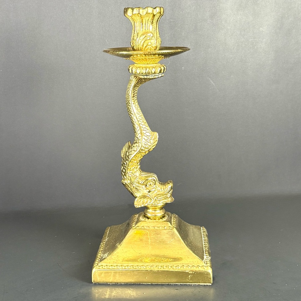 Vintage Brass Koi Fish Candle Stick w/ Patina – Asian-Inspired Decor Chinoiserie